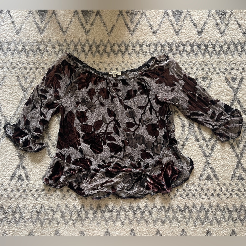 Democracy XS off the shoulder burn out top with velvet